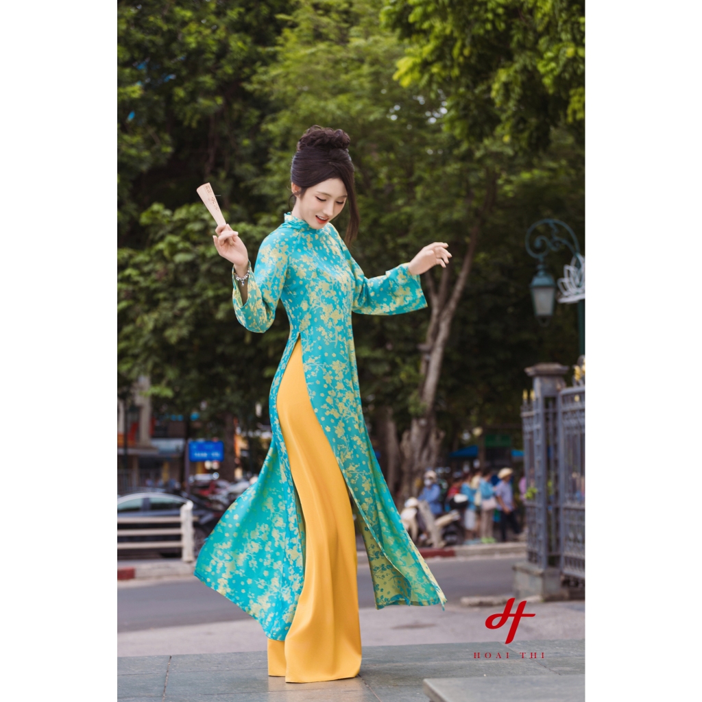 Áo dài cách tân Phượng Cẩm Bích Chất lụa gấm, họa tiết tinh tế, màu sắc nổi bật, tôn da | Hoài Thị - BST Sắc_thumbnail_3