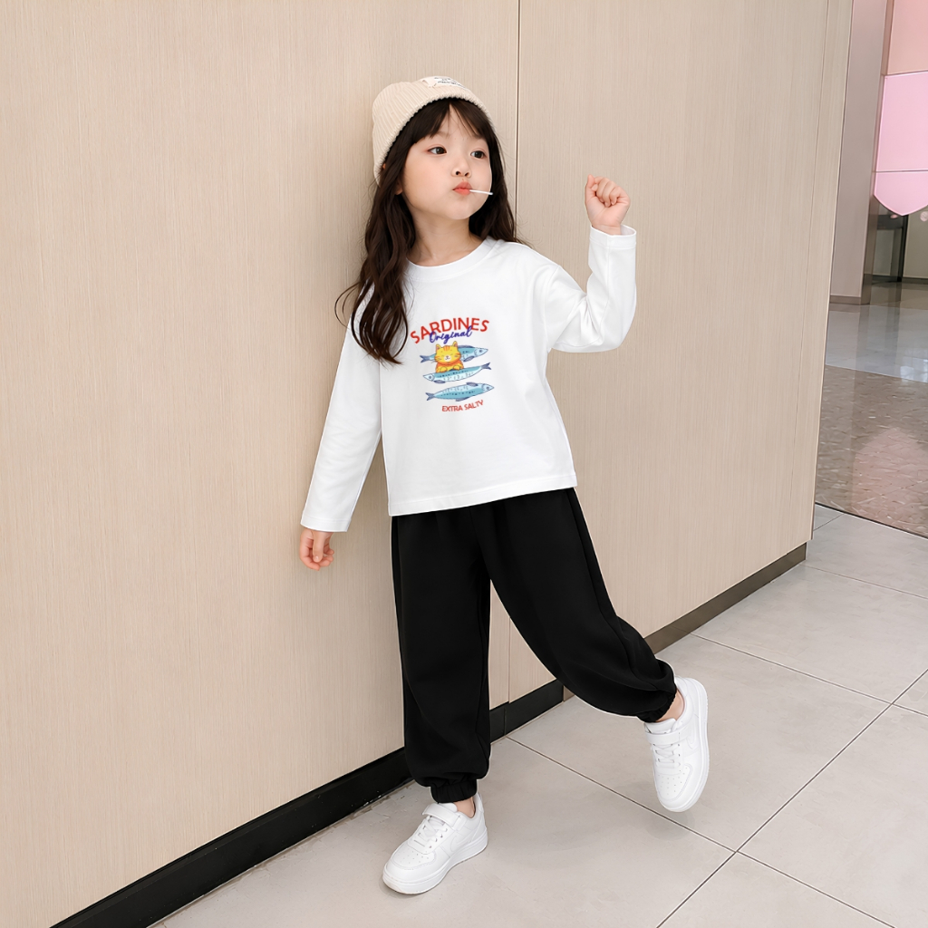 Set bộ Thu - Đông chất liệu cotton bé gái hình Mèo và 3 con cá - Loza BW725_thumbnail_0