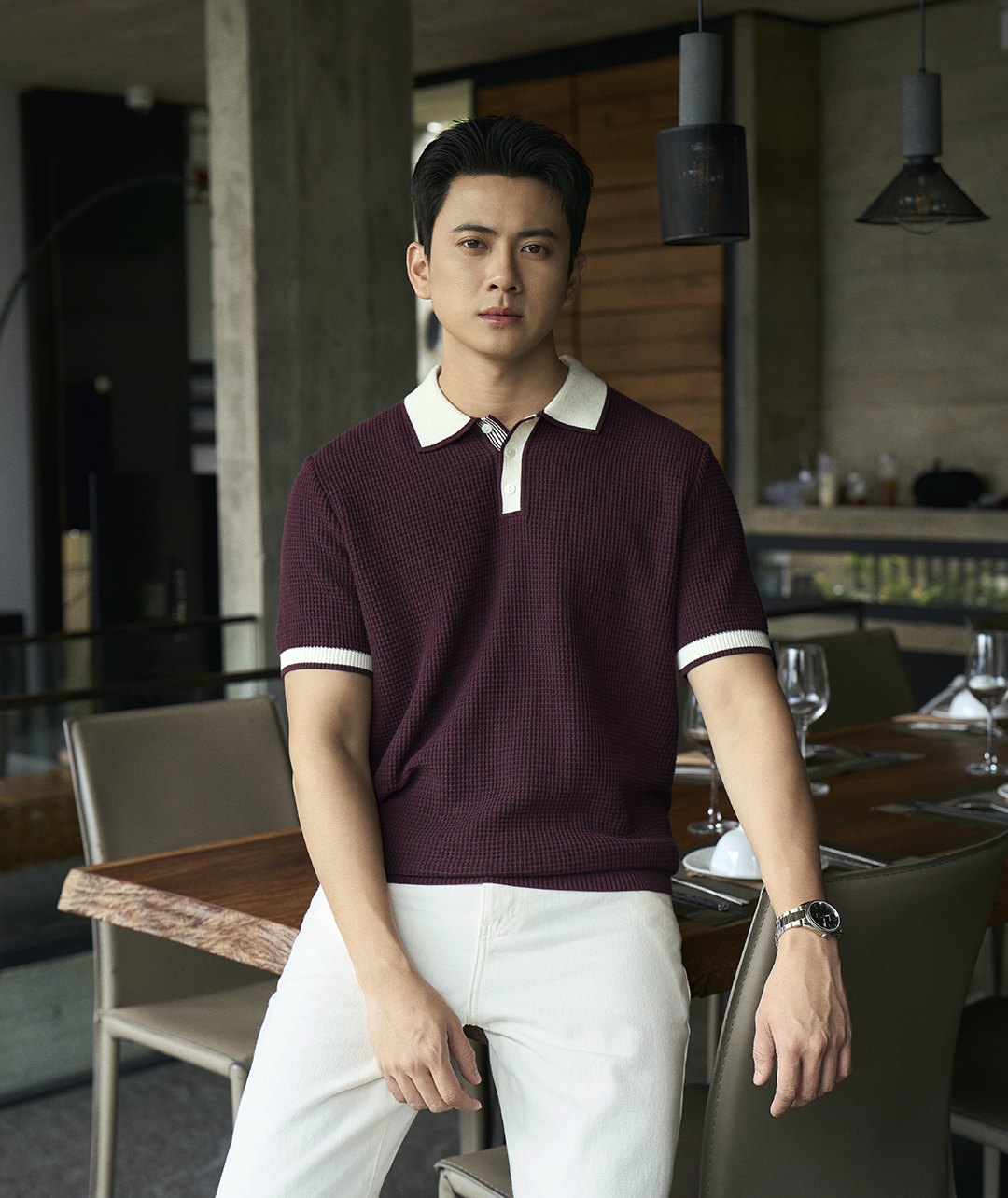 Áo Polo Dệt Kim Honeycomb Phối Bo Cổ