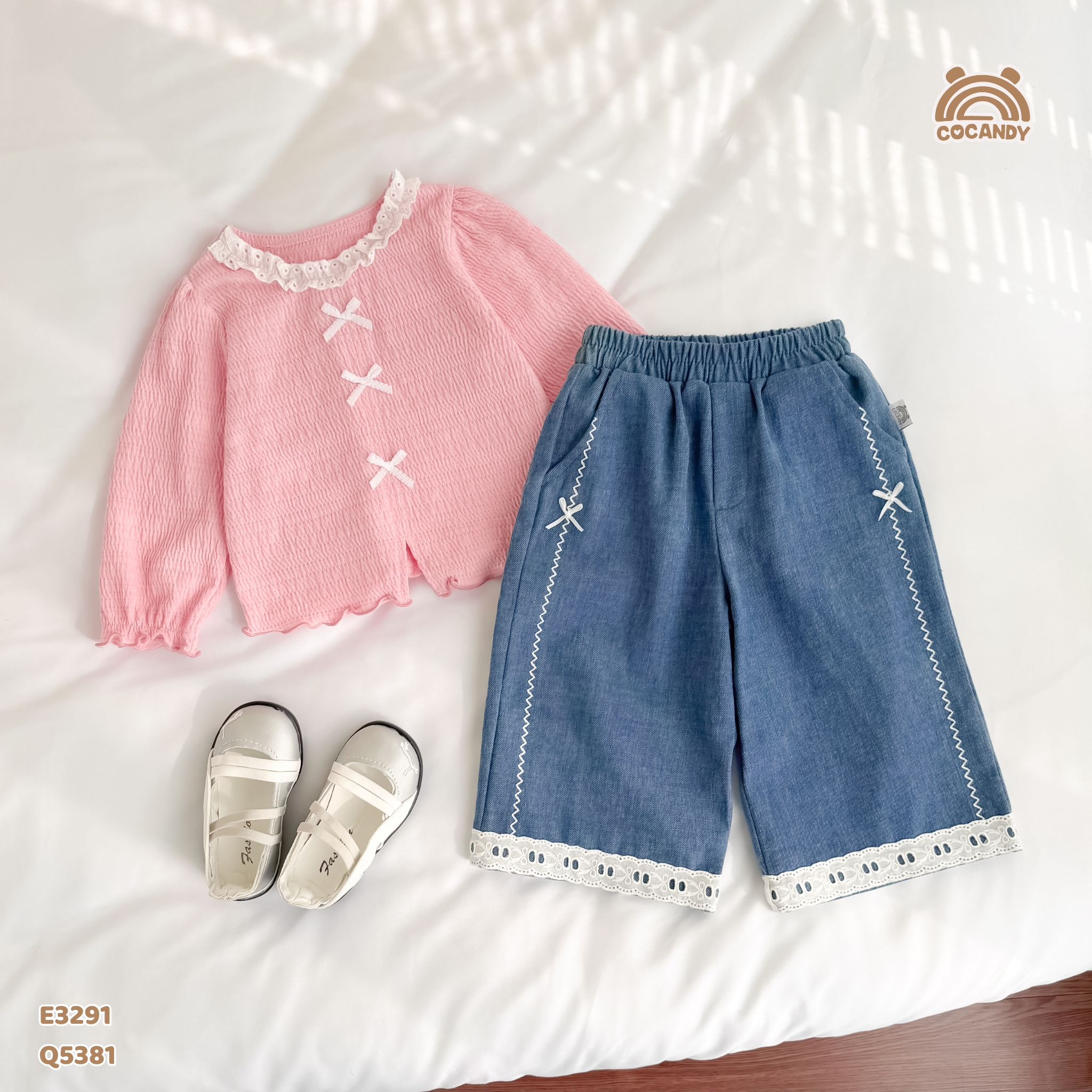 Quần dài loang XANH jeans diễu chỉ sóng