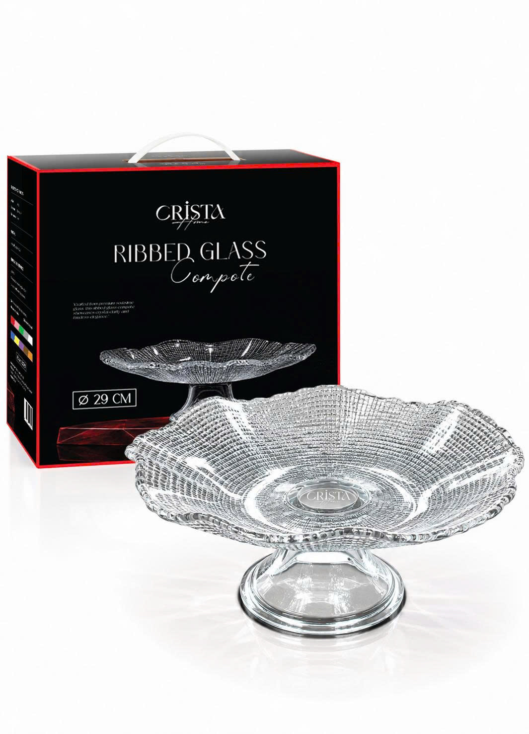 Đĩa thủy tinh cao cấp CRISTA HOME chân bồng vân lưới size 29 cm