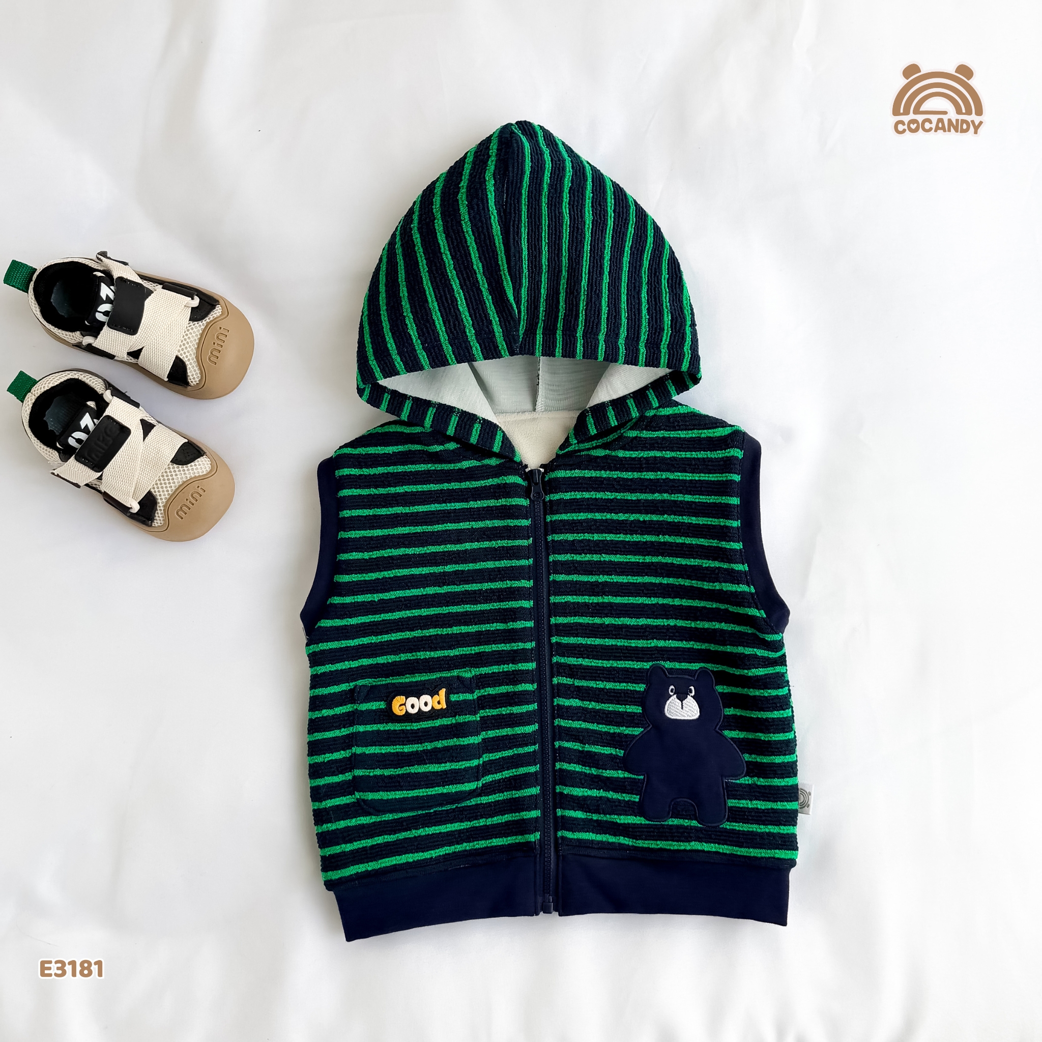 Áo gile kẻ XANH hoodie hình gấu_thumbnail_6