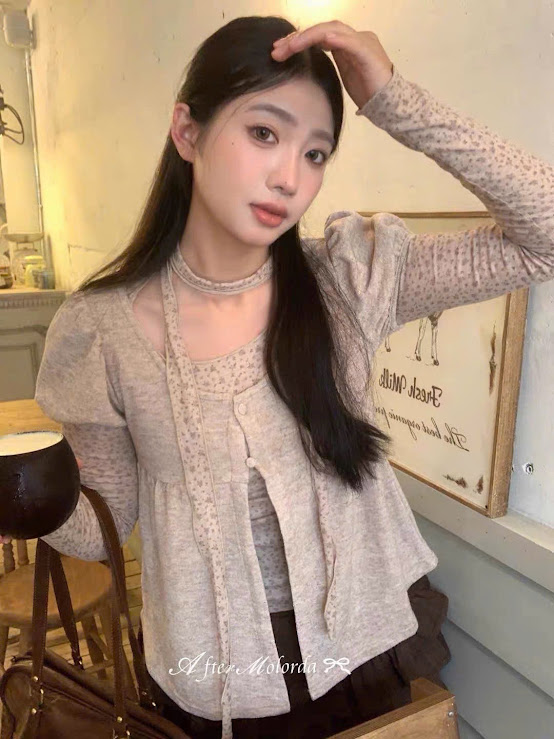 Lucas - Set áo thun len hoa nhí dài tay SeeU + áo khoác cộc tay bom cài 2 cúc boc 80881