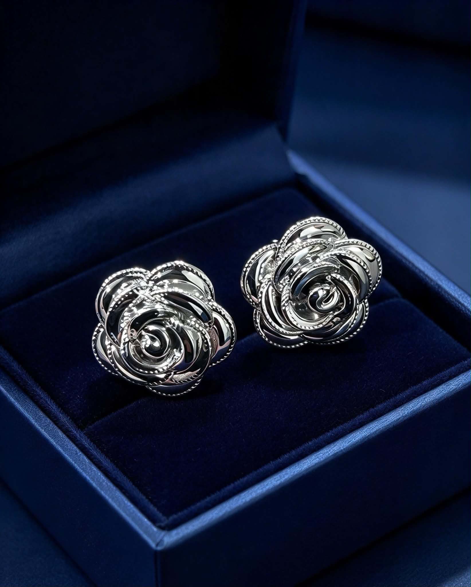 ELECTROFORMING WHITE GOLD FLOWER STUD EARRING