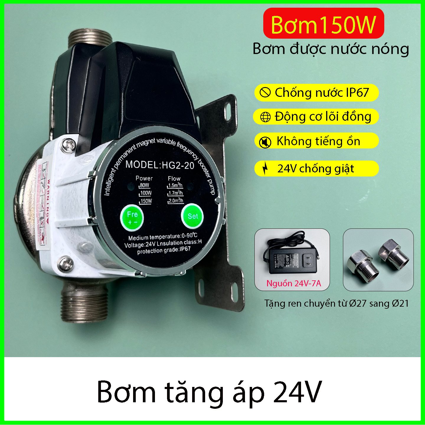 Bơm tăng áp 24V 100W,150W, cảm biến thông minh tự động đóng ngắt, động cơ lõi đồng_thumbnail_6