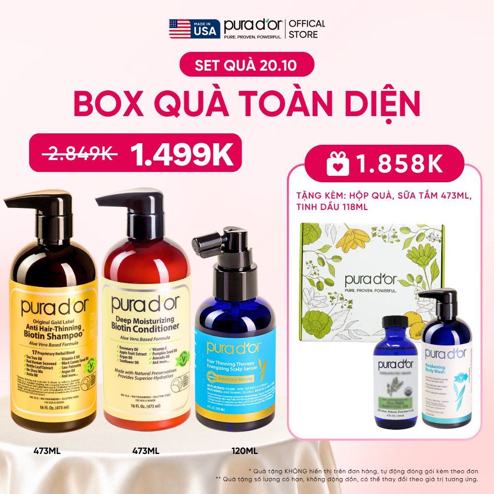 [Set quà 20/10] Bộ sản phẩm 3 bước chăm sóc giúp giảm gãy rụng, hỗ trợ mọc tóc và phục hồi hư tổn