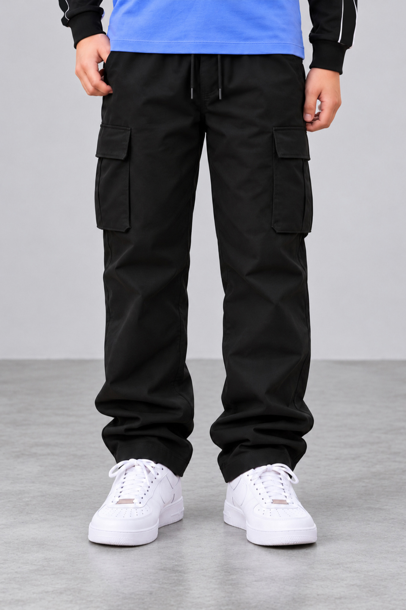 Quần kaki túi hộp nam tuổi teen màu đen