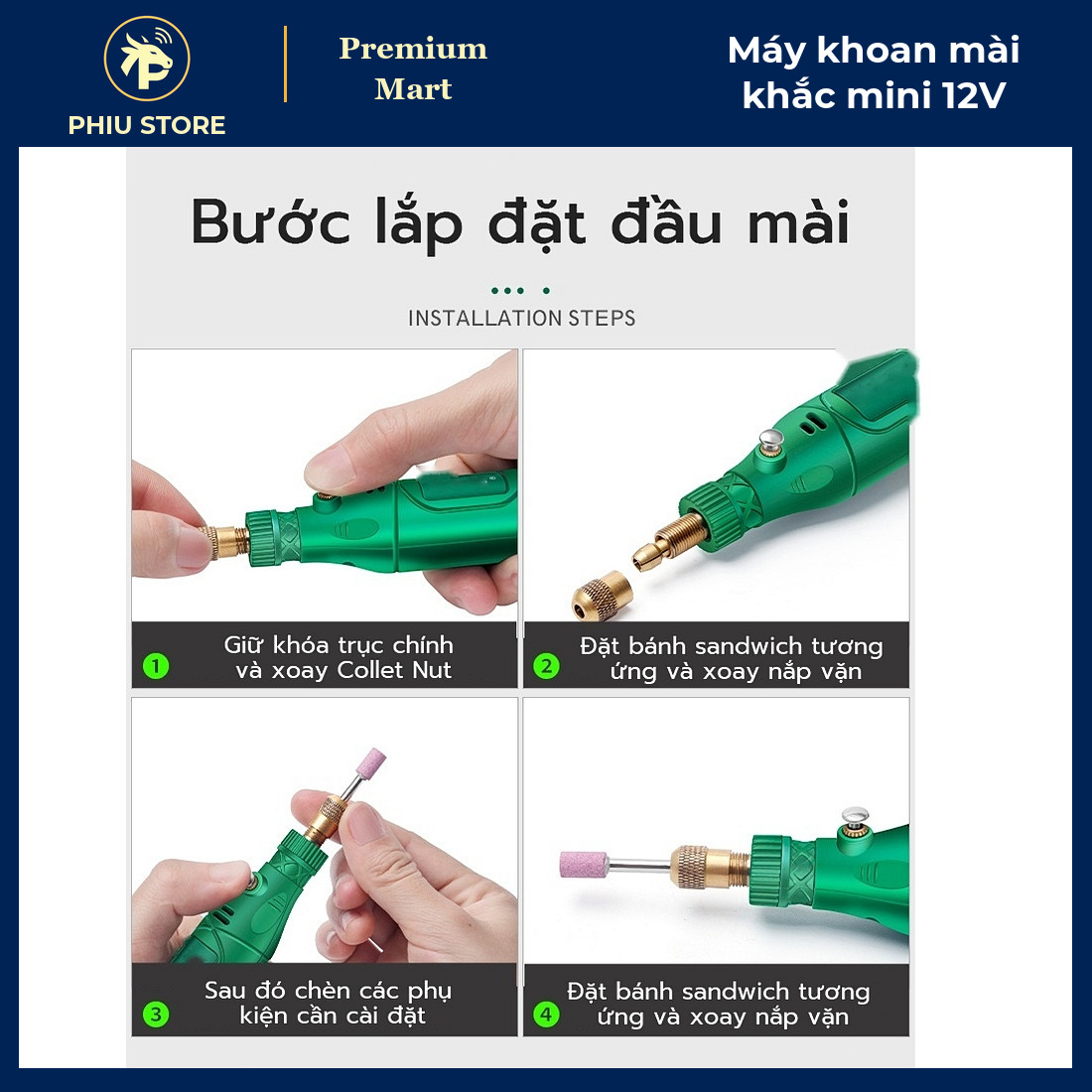 Máy Khoan Mài Khắc Mini Cầm Tay 12V 13W Kèm Bộ 27 Món Đầu Mài, Đầu Khoan, Đĩa Cắt, Đánh Bóng - PHIU STORE_thumbnail_5