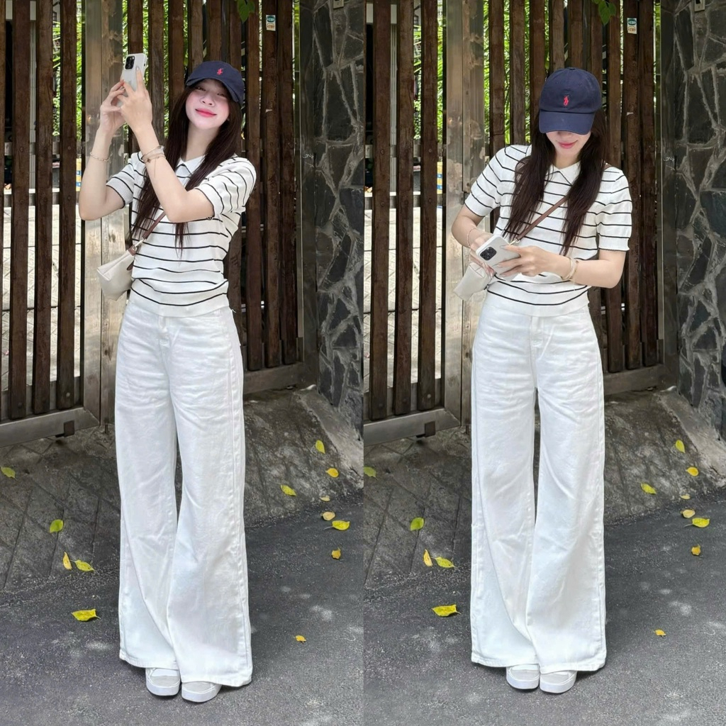 Quần jean trắng ống to - Q7767