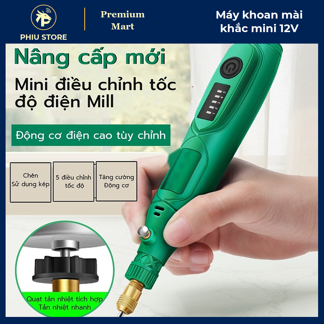 Máy Khoan Mài Khắc Mini Cầm Tay 12V 13W Kèm Bộ 27 Món Đầu Mài, Đầu Khoan, Đĩa Cắt, Đánh Bóng - PHIU STORE_thumbnail_2