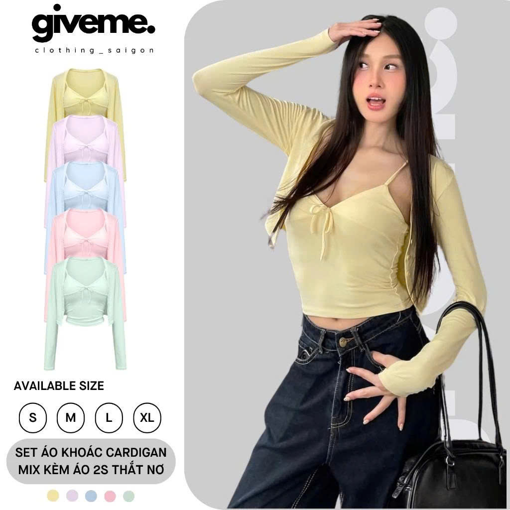 Set áo cardigan phối áo 2 dây - SCDG01