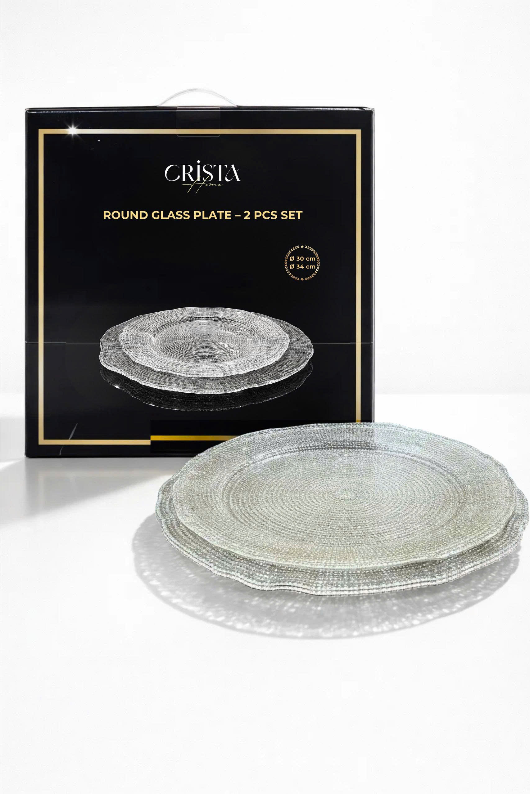 Bộ 2 đĩa thủy tinh CRISTA HOME Tròn hoa đào 34 + 30 cm, 60225