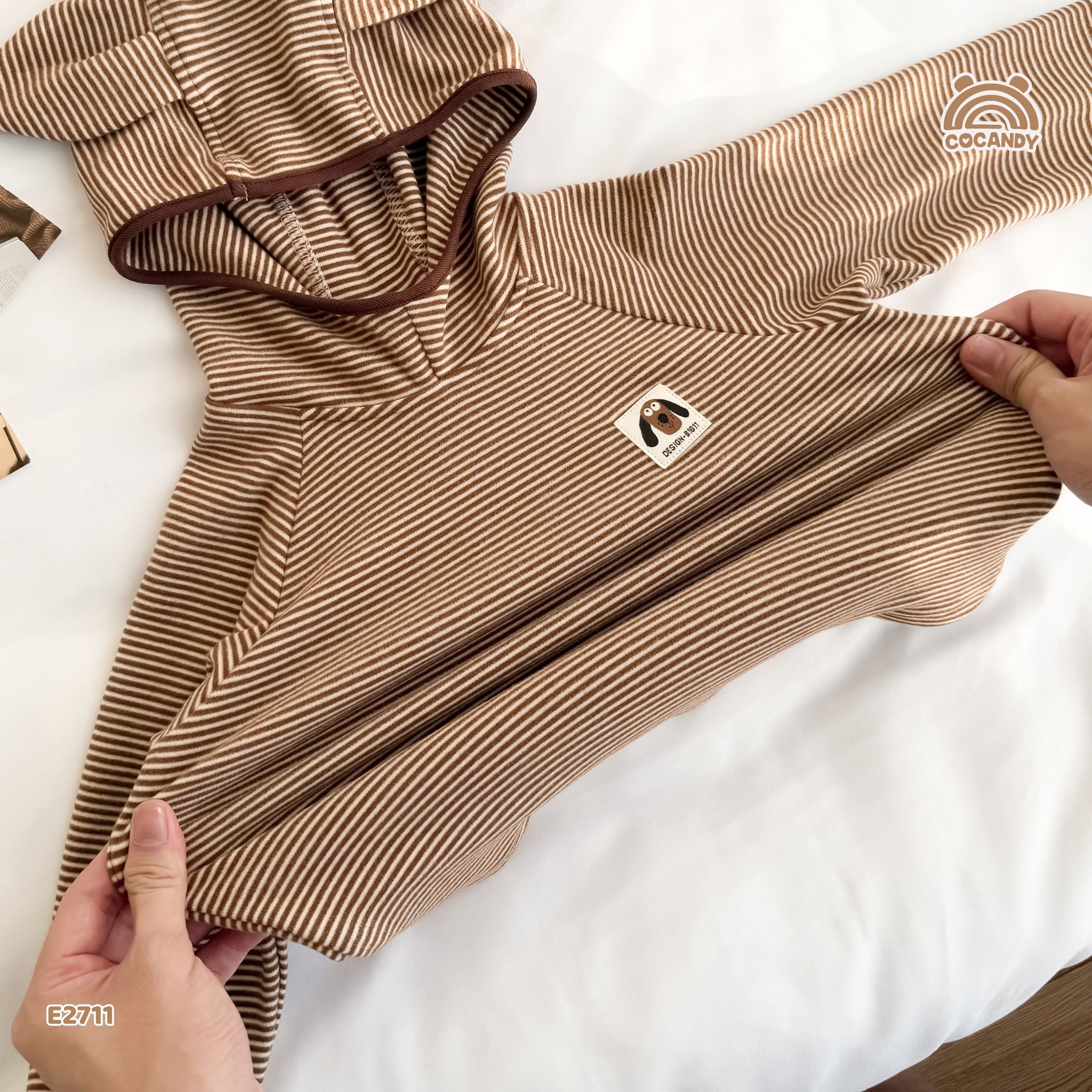 Áo hoodie kẻ NÂU mũ tai cún_thumbnail_2