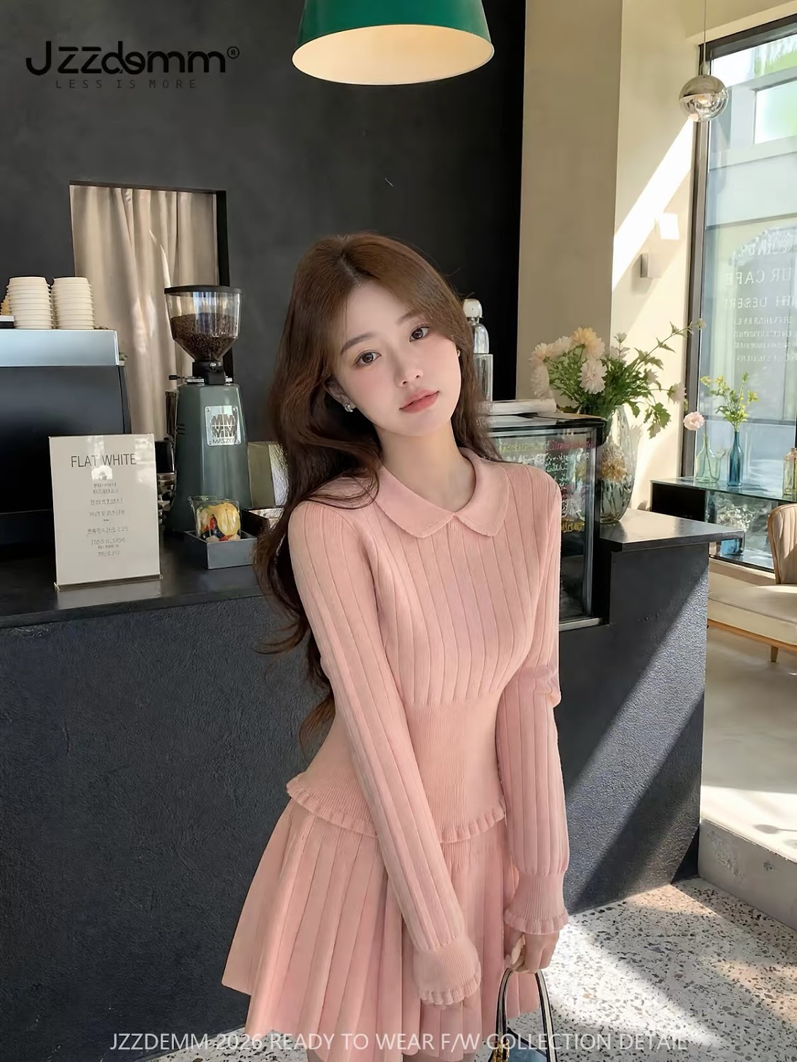Lucas - Set áo len cổ sen dài tay + chân váy len xòe dáng ngắn