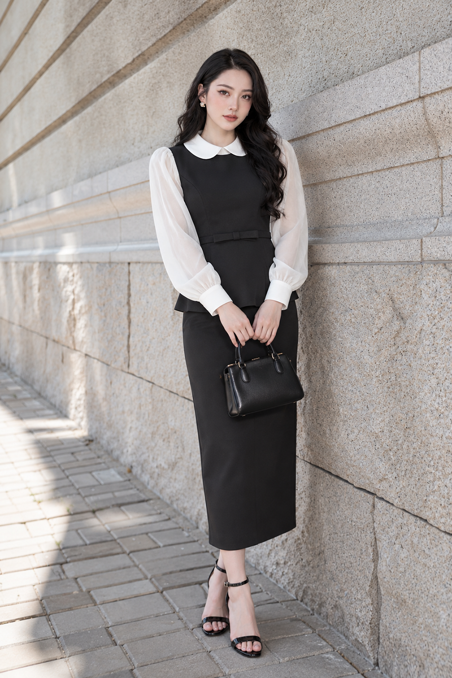 Bộ váy công sở phối đen trắng 26515