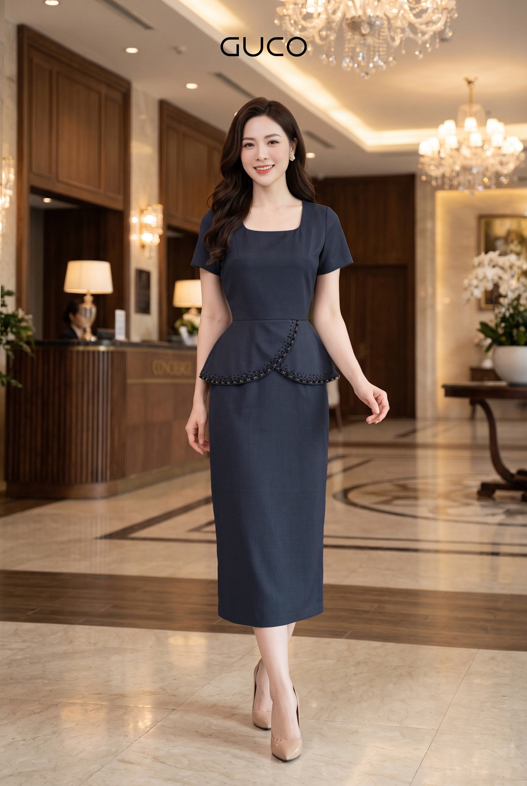 Đầm Peplum Xám Phối Bèo Vạt Chéo Đính Đá - 5291_thumbnail_1