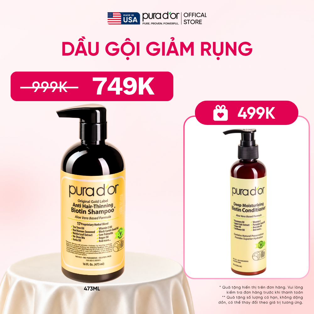 Dầu Gội Biotin Pura D'or Original Gold Label Chăm Sóc Da Đầu, Giảm Rụng Tóc, Hỗ Trợ Mọc Tóc 473ml