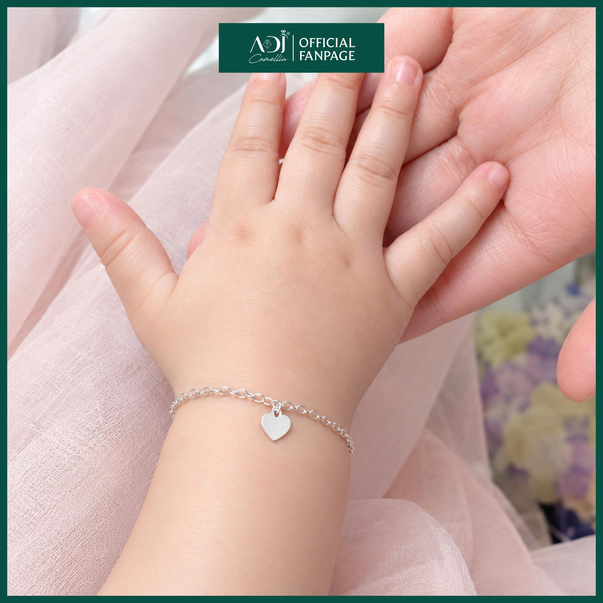 Lắc tay em bé, vòng tay em bé charm tim, charm đá xinh xẻo bạc 925