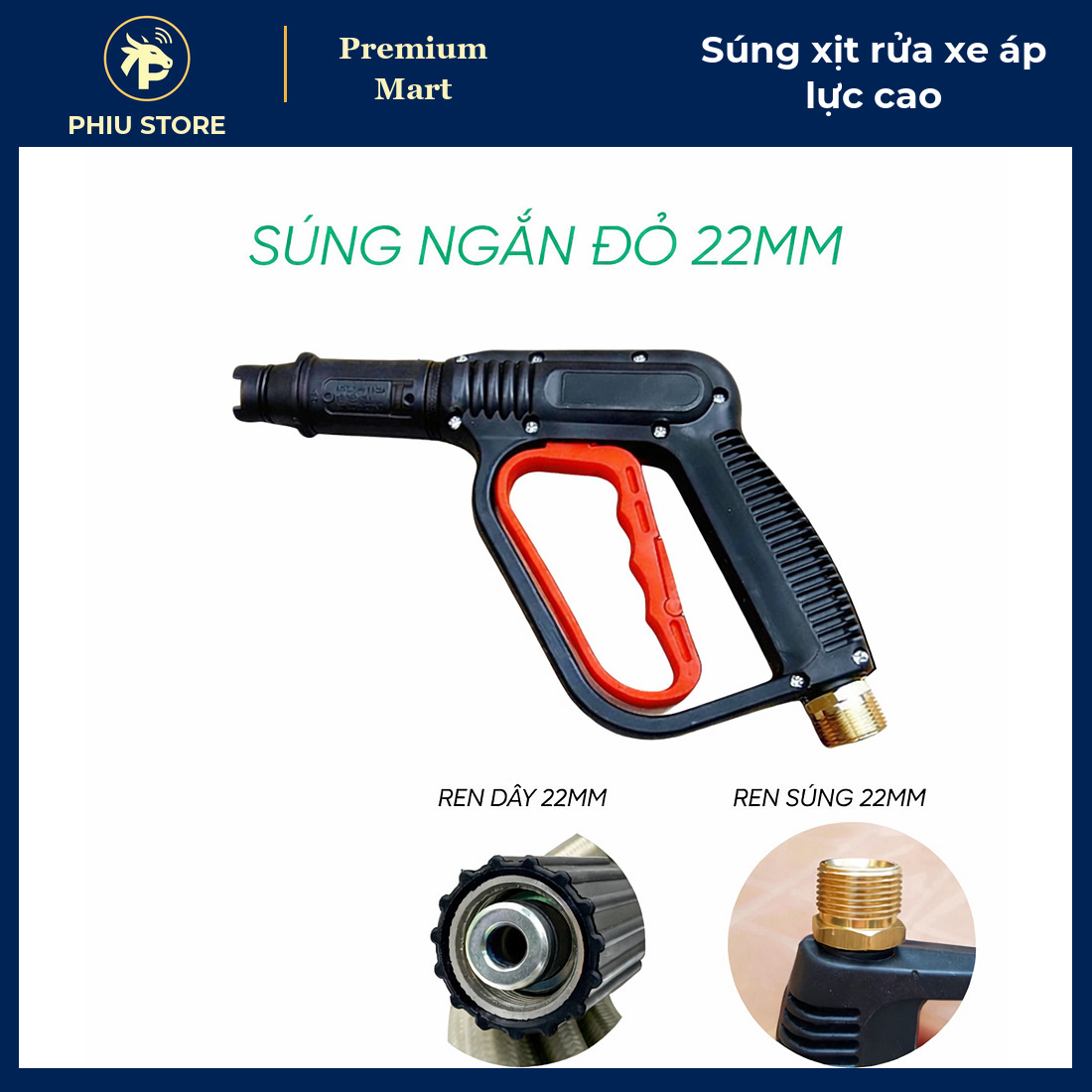 Súng Xịt Rửa Xe Áp Lực Cao, Chọn Súng Đỏ Hoặc Súng Đen, Có Bản Kèm Ống Nối Inox, Ren 22 mm Và 14 mm - PHIU STORE_thumbnail_1