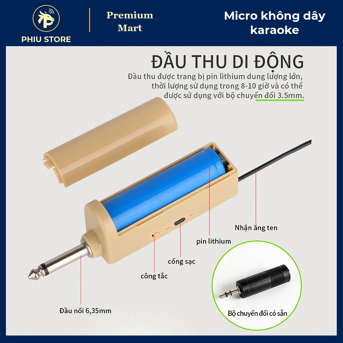 Bộ Micro Không Dây Karaoke UHF Cầm Tay, Kèm Đầu Thu Cắm Loa Kéo, Âm Ly, Mixer - PHIU STORE_thumbnail_3