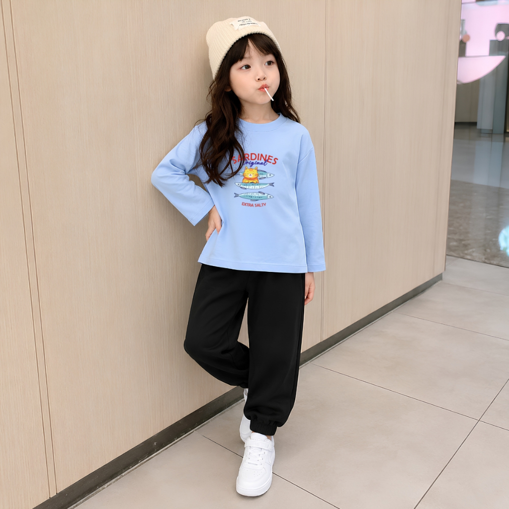 Set bộ Thu - Đông chất liệu cotton bé gái hình Mèo và 3 con cá - Loza BW725_thumbnail_1
