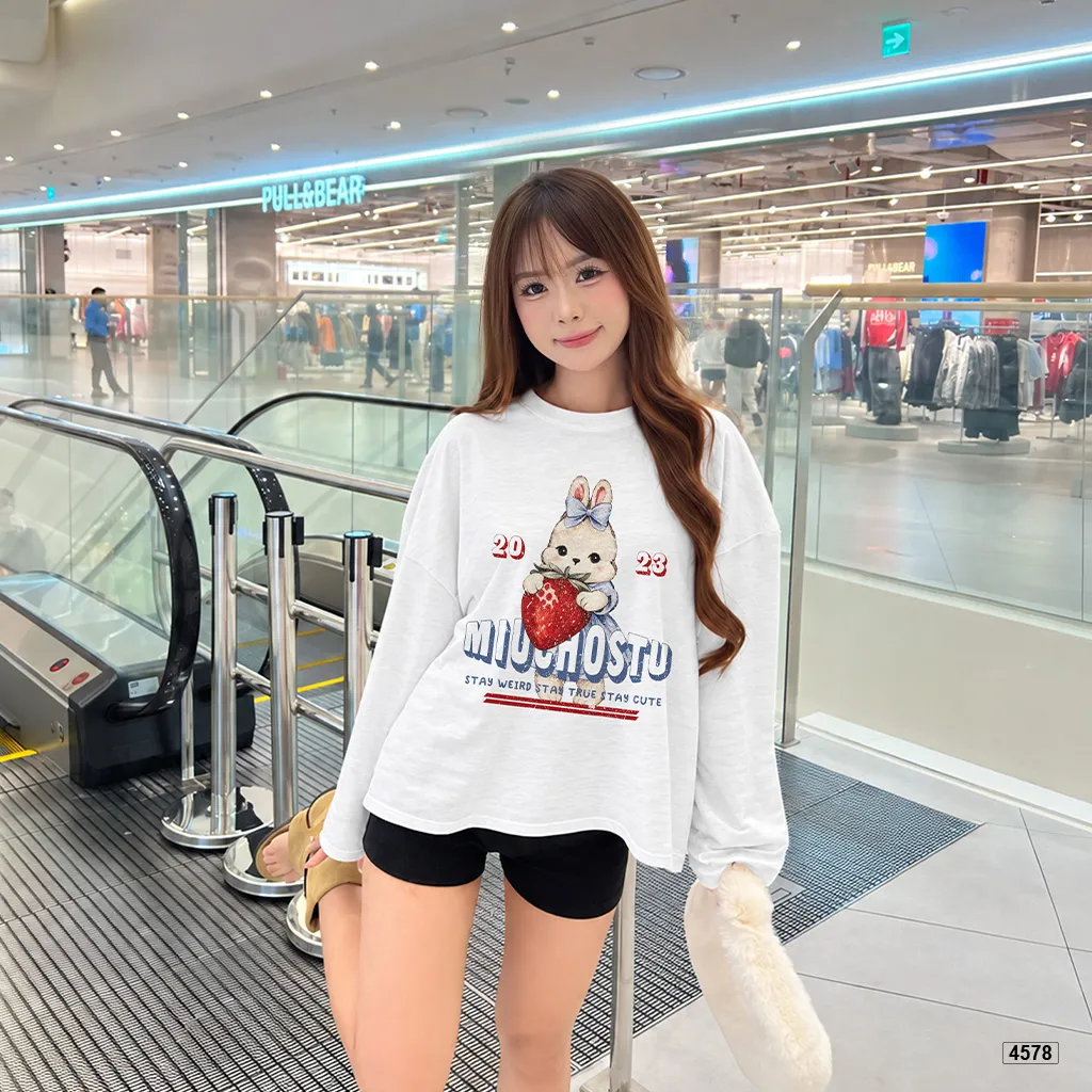 Áo thun nữ boxy tay dài cotton xước thỏ dâu đỏ Miucho 4578_thumbnail_3