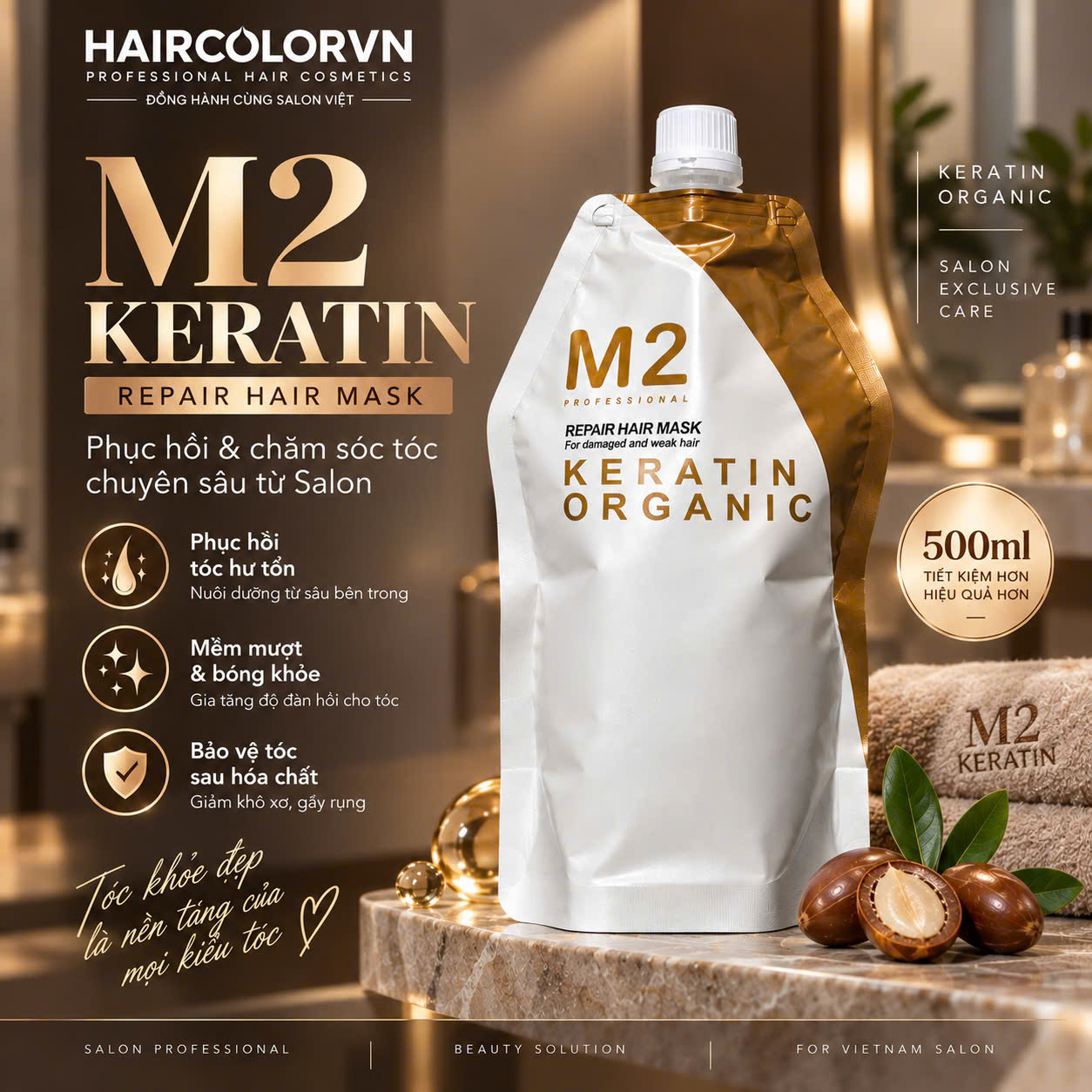 Combo sản phẩm kem ủ M2 Keratin + gội 500ml A86