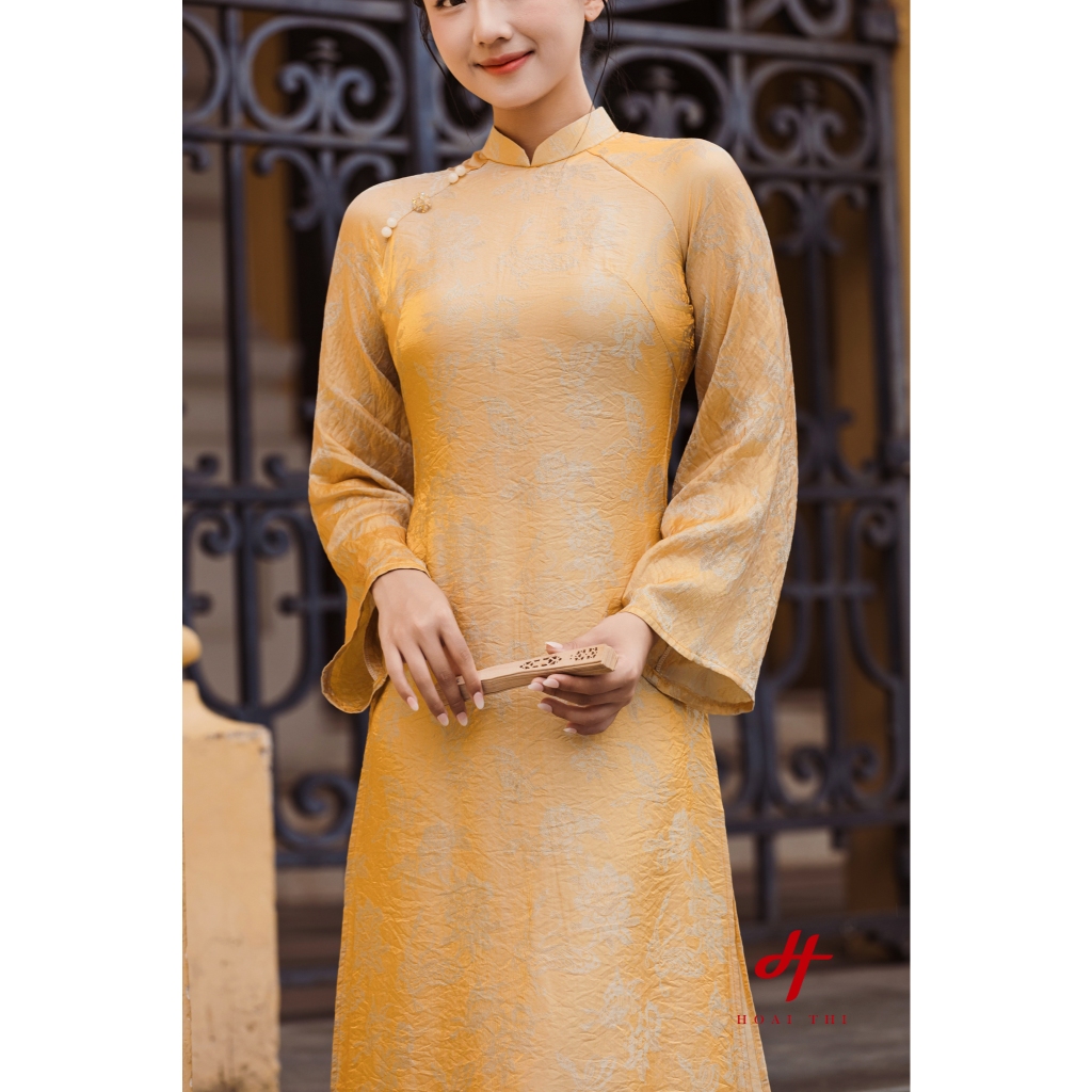 Áo dài cách tân Hoàng Mộc Hoa Đính kết thủ công khéo léo, sang trọng, trang nhã | Hoài Thị - BST Sắc_thumbnail_4