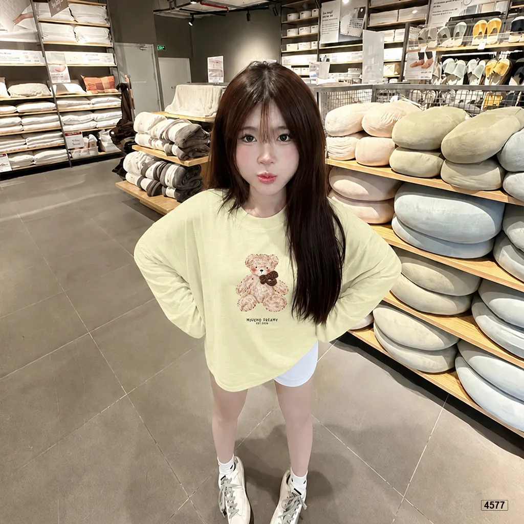 Áo thun nữ boxy tay dài Gấu Teddy dễ thương Miucho cotton xước 4577_thumbnail_3