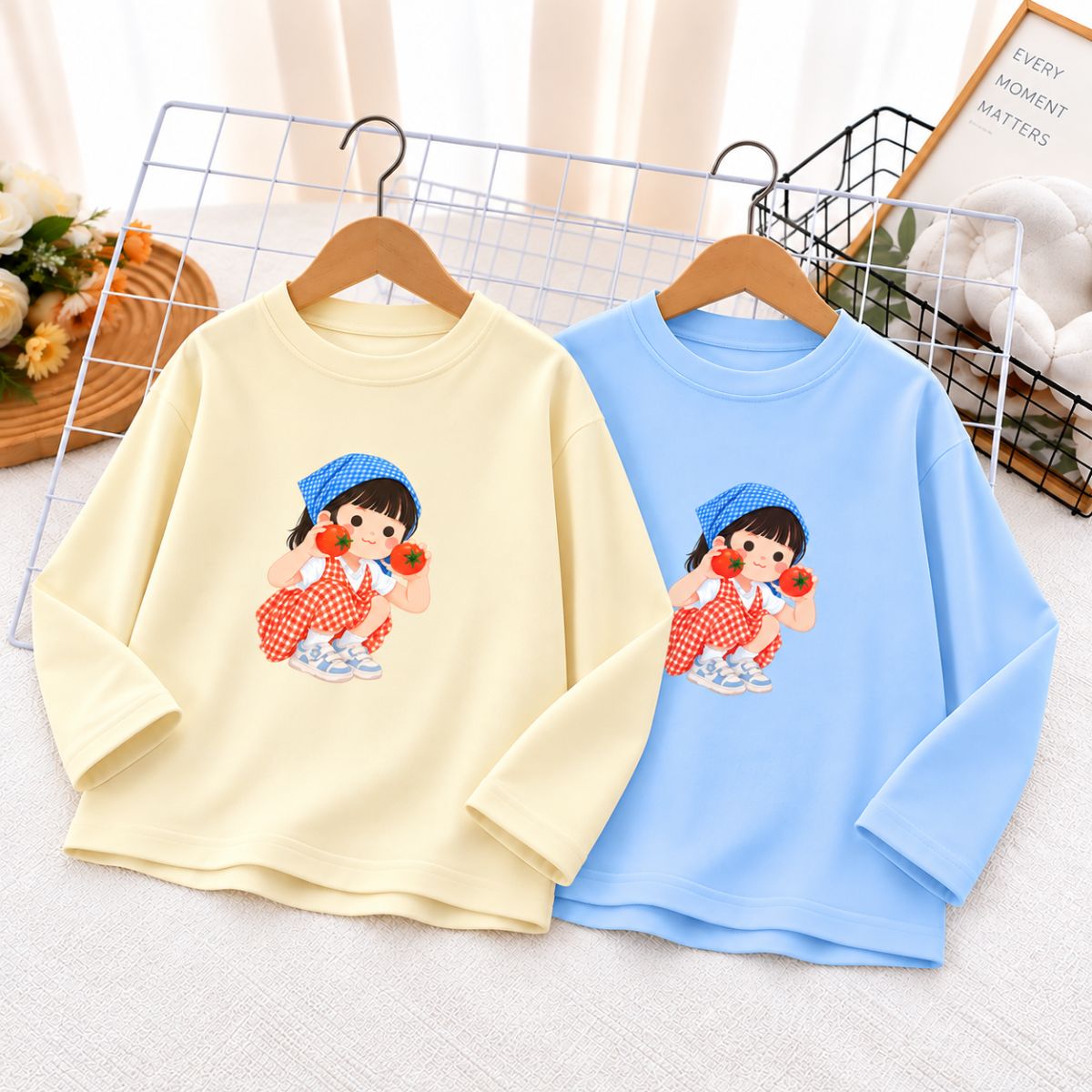 Áo thun dài tay bé gái in hình Cô gái cầm quả cà chua - Loza KT3800_thumbnail_4
