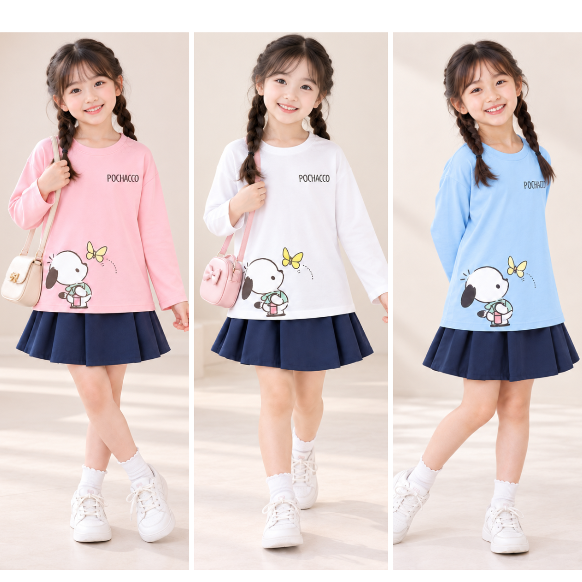 Áo thun dài tay bé gái hình in POCHACCO dễ thương - Loza Kids KT3739