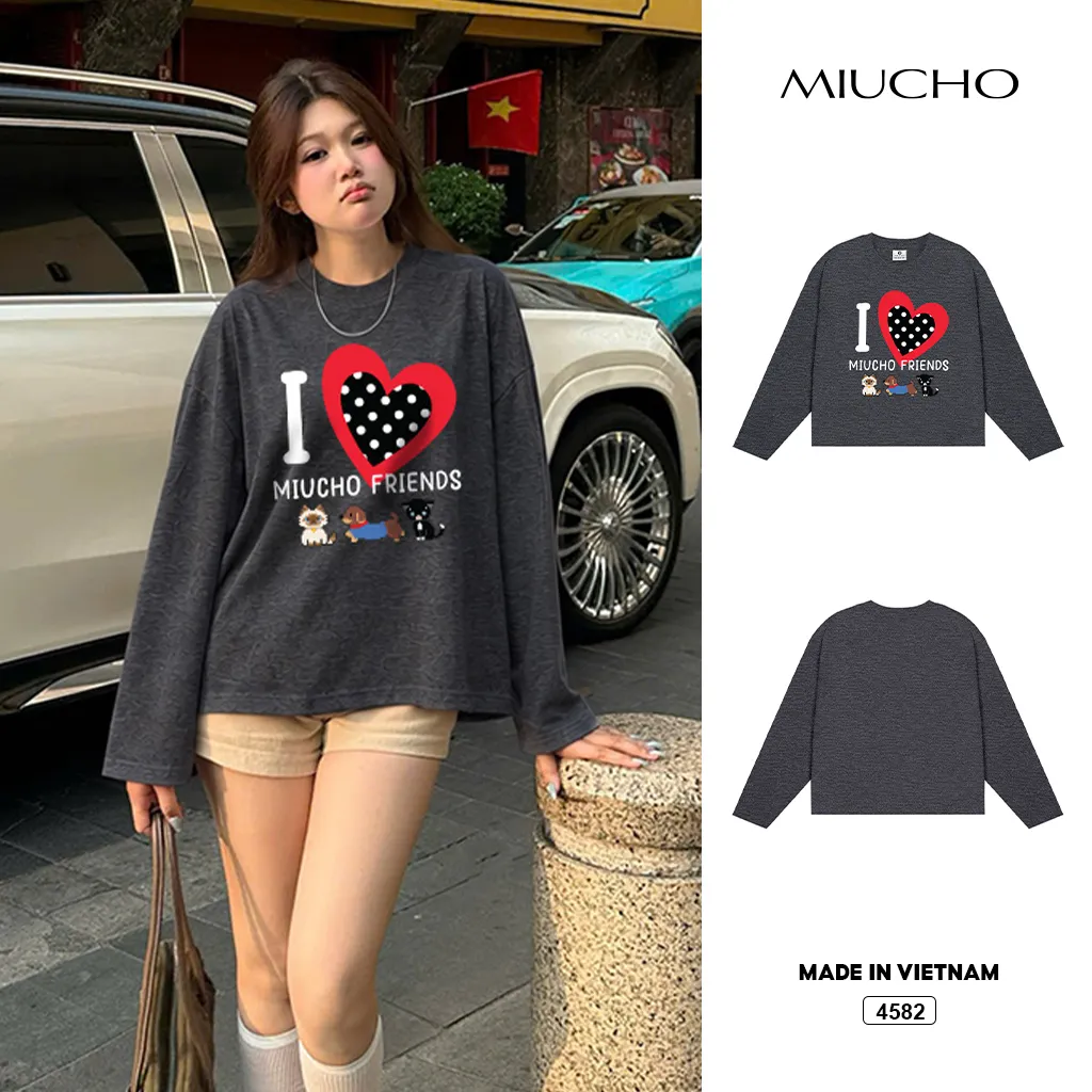 Áo thun dài tay Miucho hình thú cưng dễ thương 4582