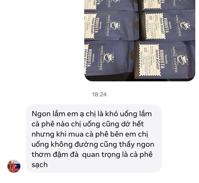 Tin nhắn khách: uống không đường cũng thấy ngon, thơm đậm đà, cà phê sạch