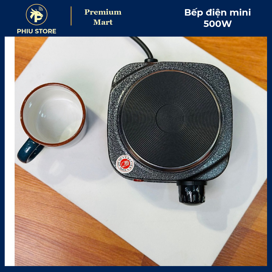 Bếp Điện Mini 500W Đun Nước Pha Trà, Cà Phê, Bình Moka, Nồi Nhỏ Dưới 10 Cm, Núm Xoay Chỉnh Nhiệt - PHIU STORE_thumbnail_1