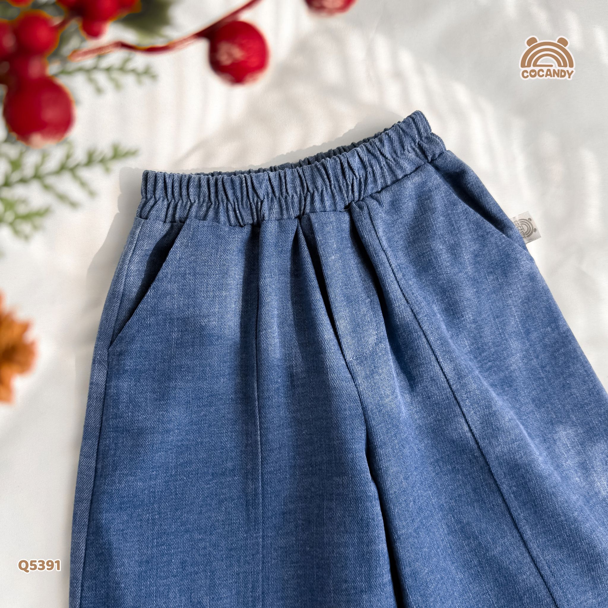 Quần dài loang XANH jeans ống cong phối nơ_thumbnail_2