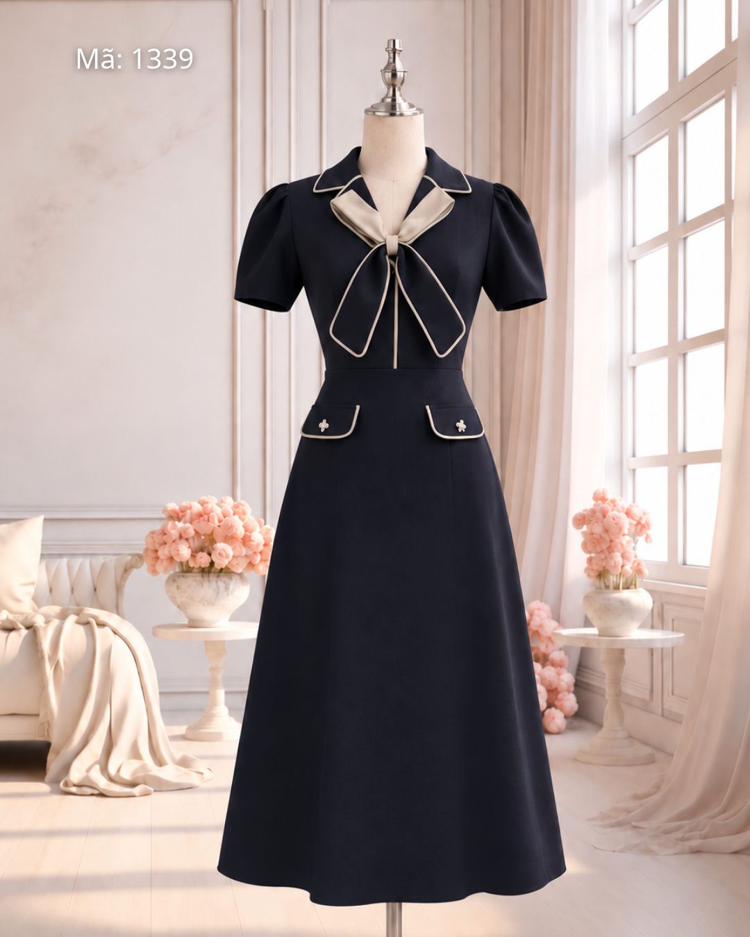 Đầm Xoè Cổ Nơ Nắp Túi