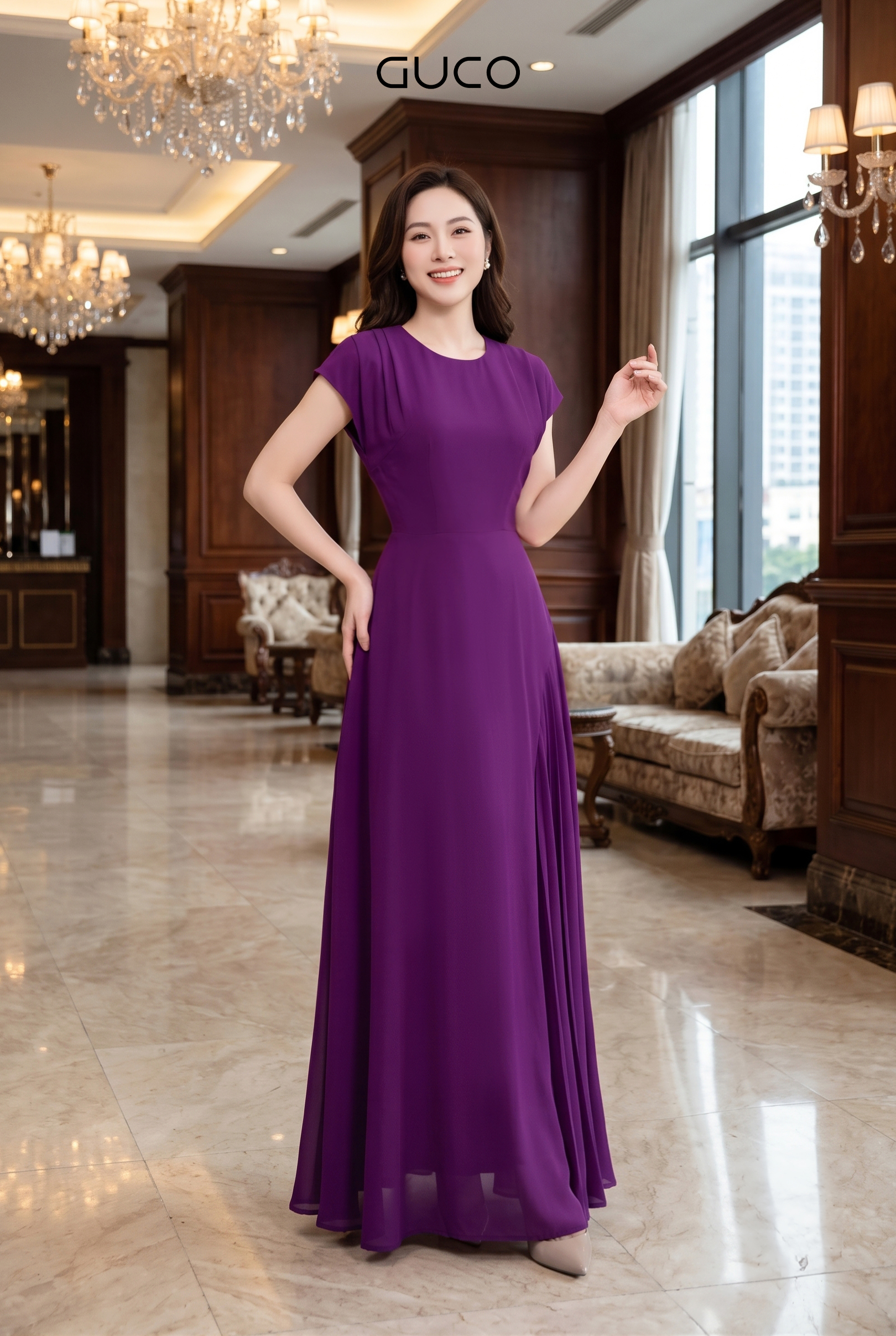 Đầm Dự Tiệc Tím Cẩm Cổ Tròn Xếp Ly Hông - 5280_thumbnail_3