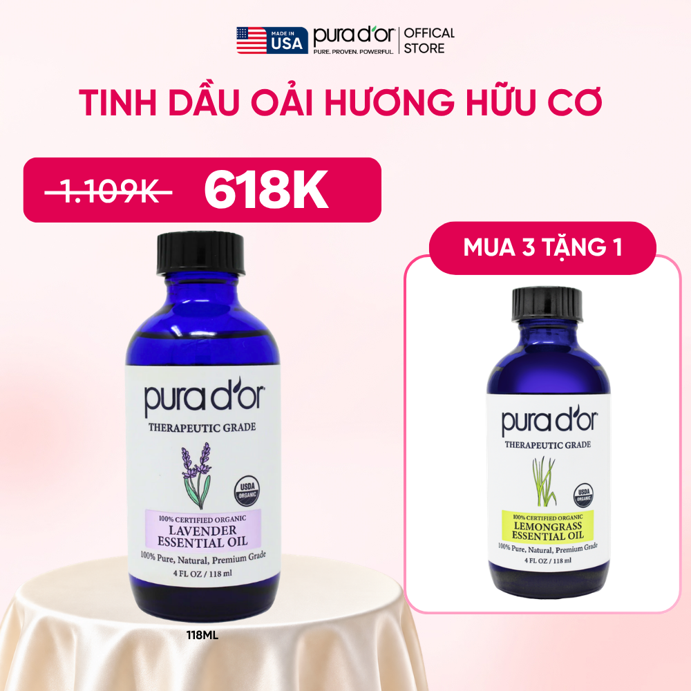 Tinh Dầu Oải Hương Hữu Cơ Pura D'or Therapeutic Grade Lavender Essential Oil 118ml
