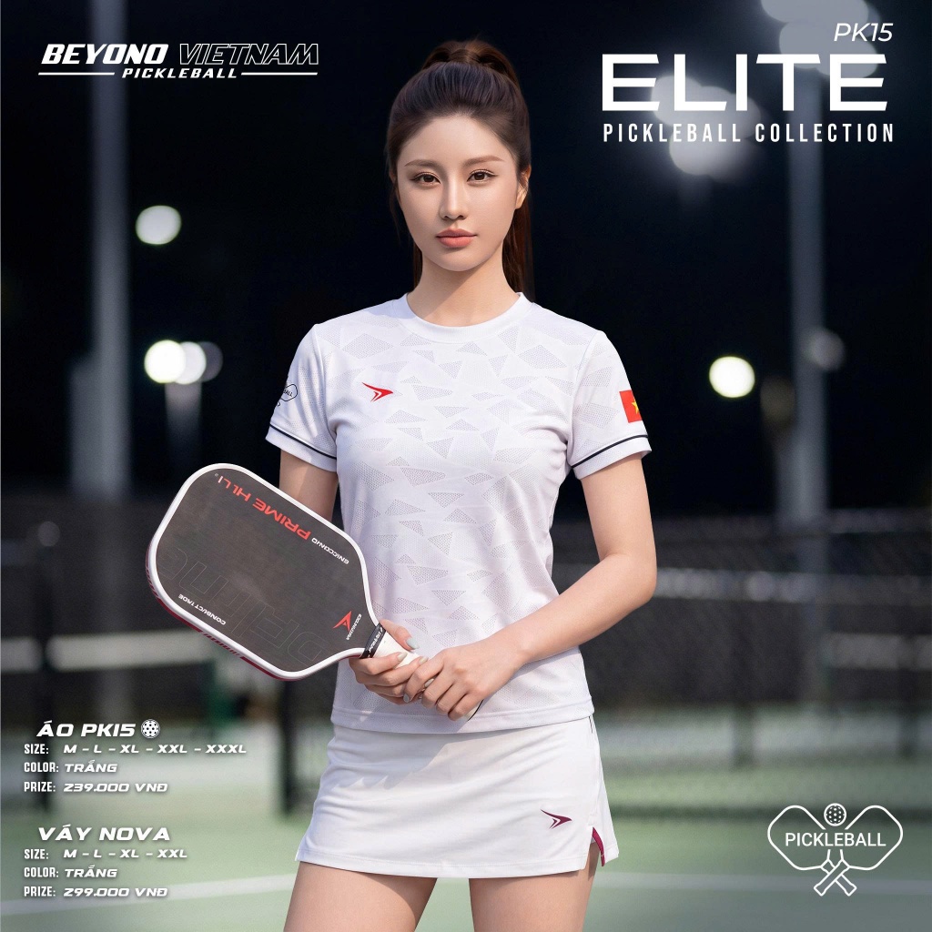 Áo Thể Thao Cổ Tròn Beyono Elite PK15 Trắng Vải Mè Thoáng Khí Thể Thao Đương Đại_thumbnail_1