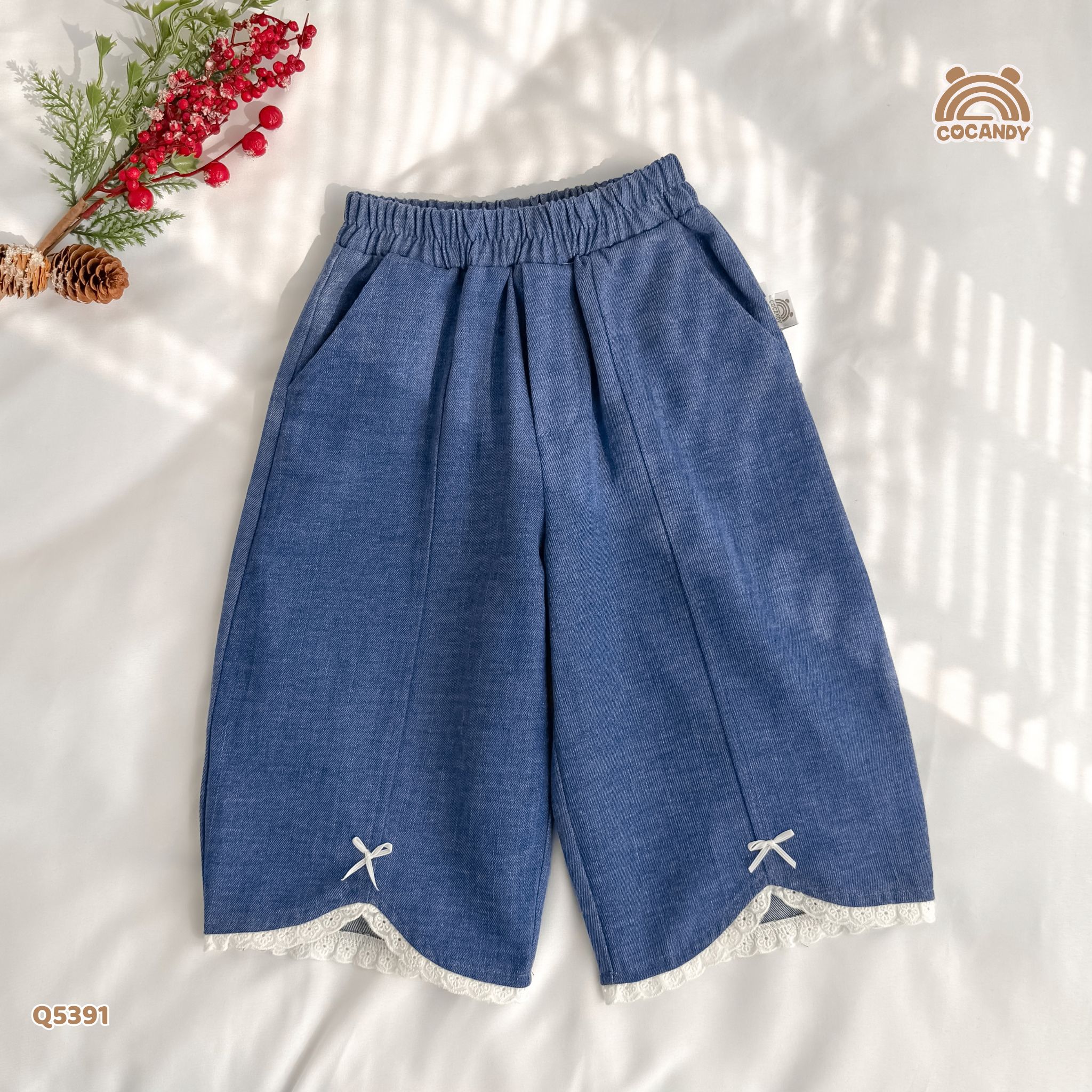 Quần dài loang XANH jeans ống cong phối nơ_thumbnail_1
