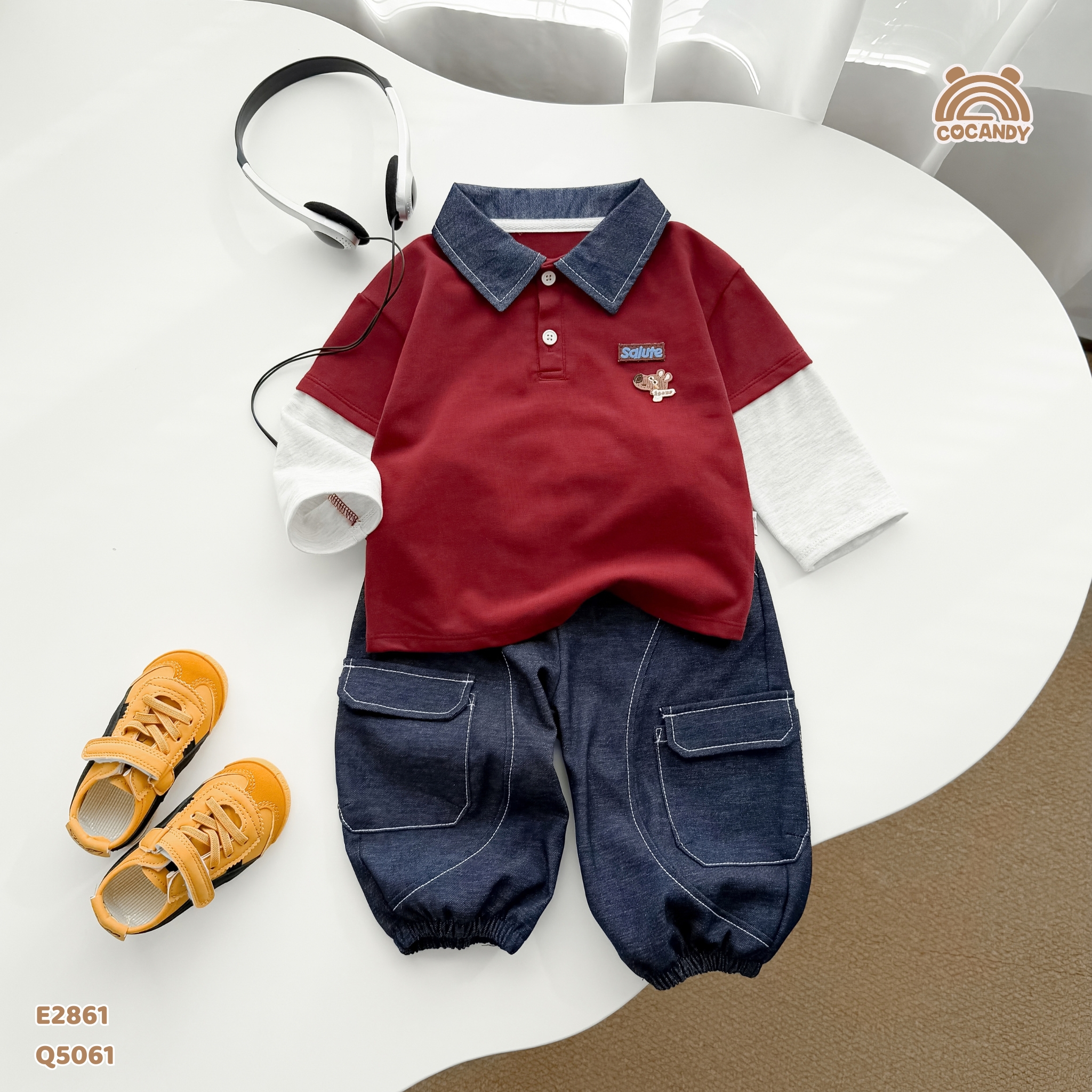 Áo dài polo ĐỎ phối cổ xanh hình cún_thumbnail_2