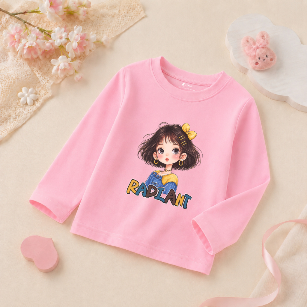 Áo thun dài tay bé gái nhiều hình in cô gái dễ thương - Loza Kids  KT015