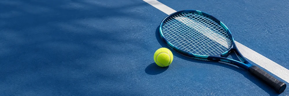 Tennis equipment on court