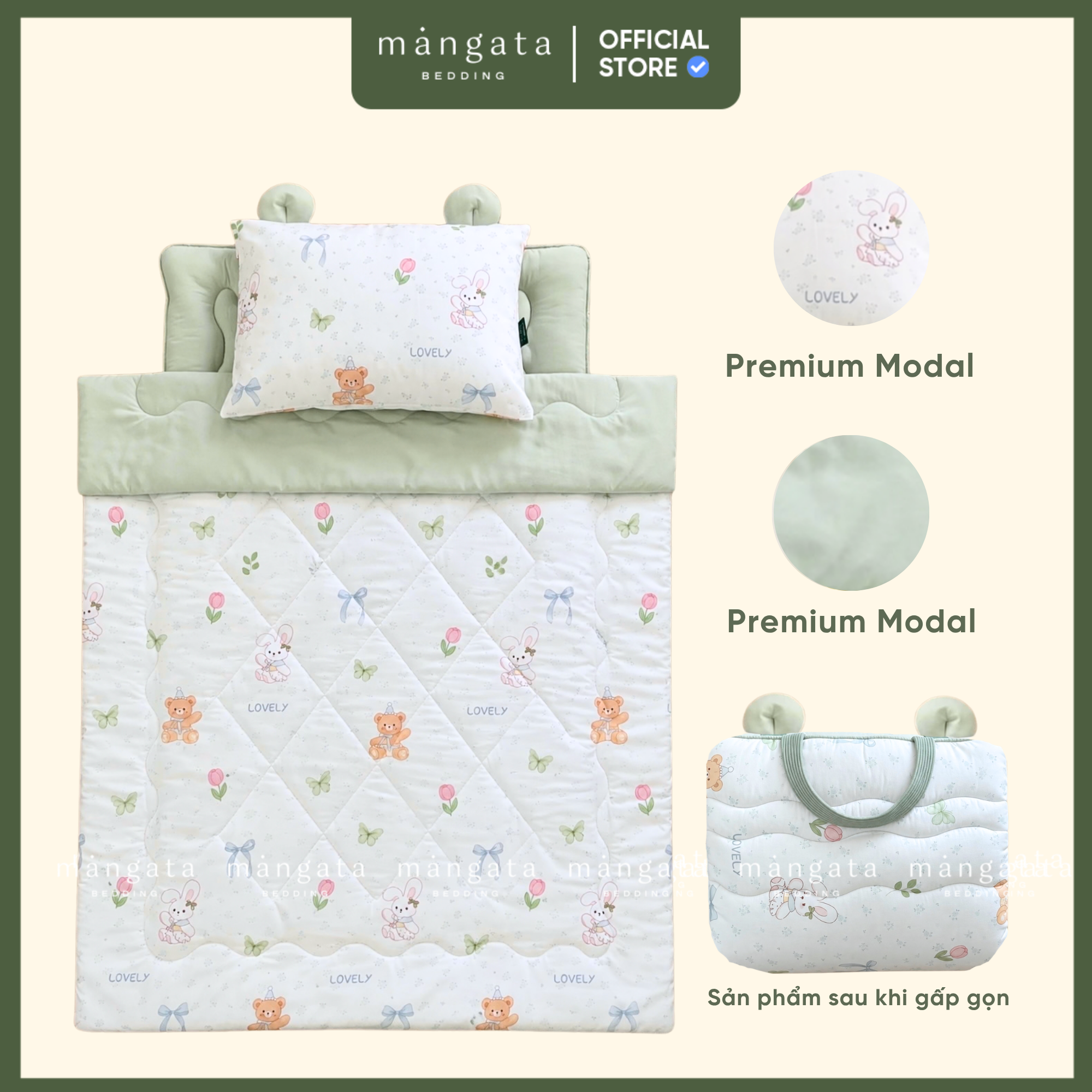 Mẫu Gấu thỏ lovely - Bộ chăn gối gấp gọn đi học _thumbnail_1