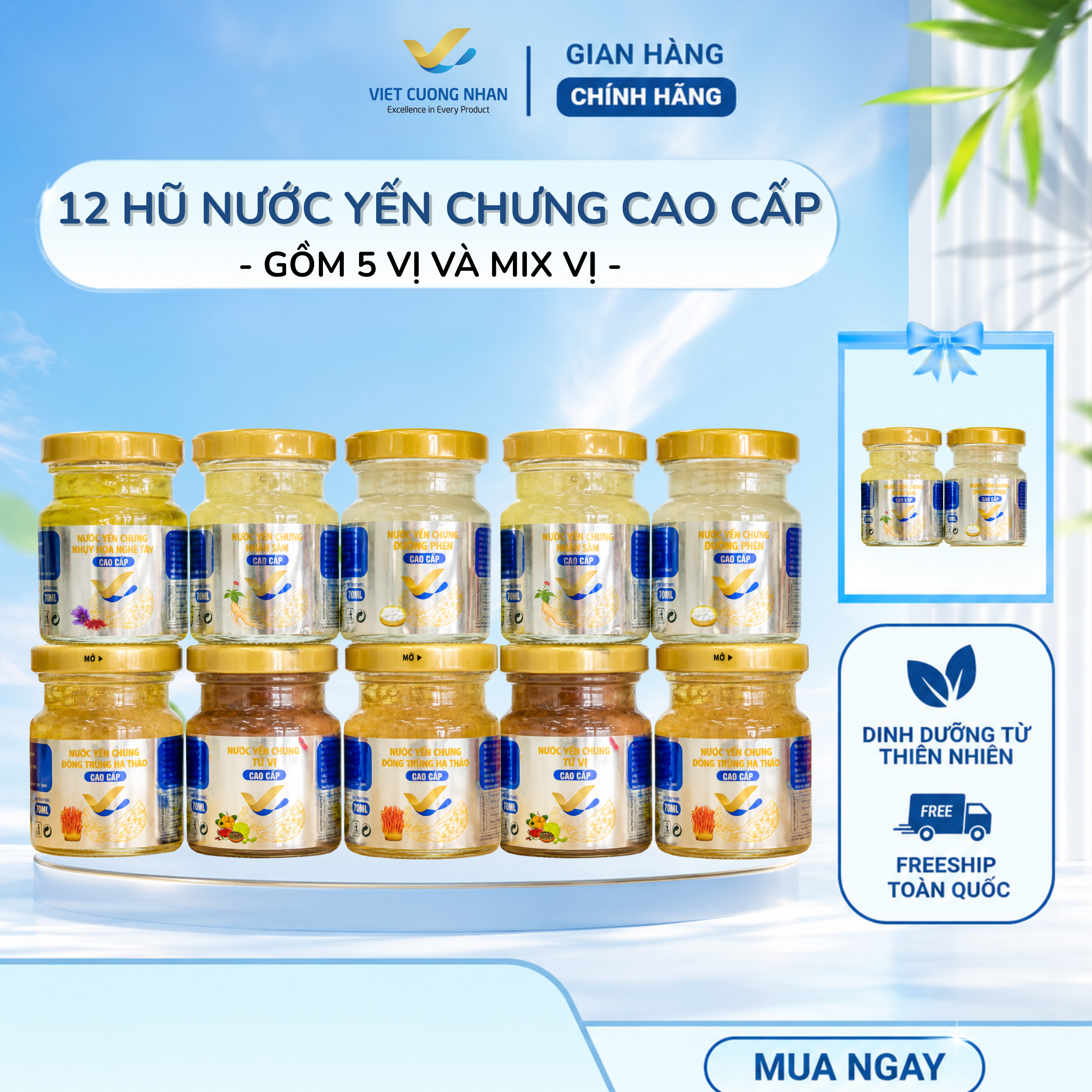 [A10] 10 HŨ 70ML -NƯỚC YẾN CHƯNG 0.8g tổ yến khô-MIX VỊ