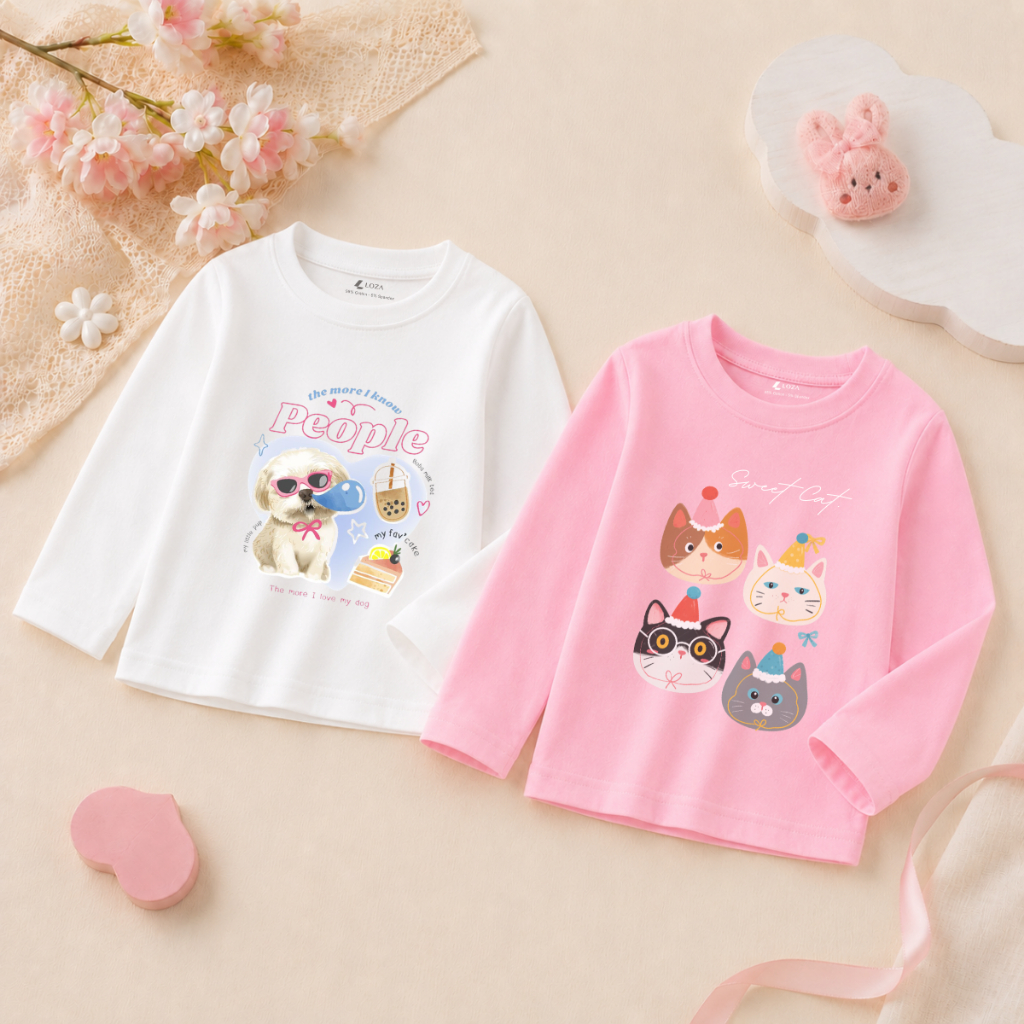 Áo thun dài tay bé gái in hình chú cún dễ thương - Loza Kids  KT011_thumbnail_2