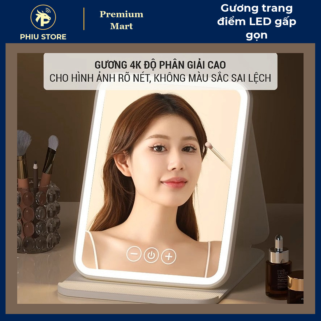 Gương Trang Điểm Có Đèn LED Gấp Gọn 3 Chế Độ Sáng, Pin Sạc 2400mAh, Để Bàn Mang Du Lịch - PHIU STORE_thumbnail_1