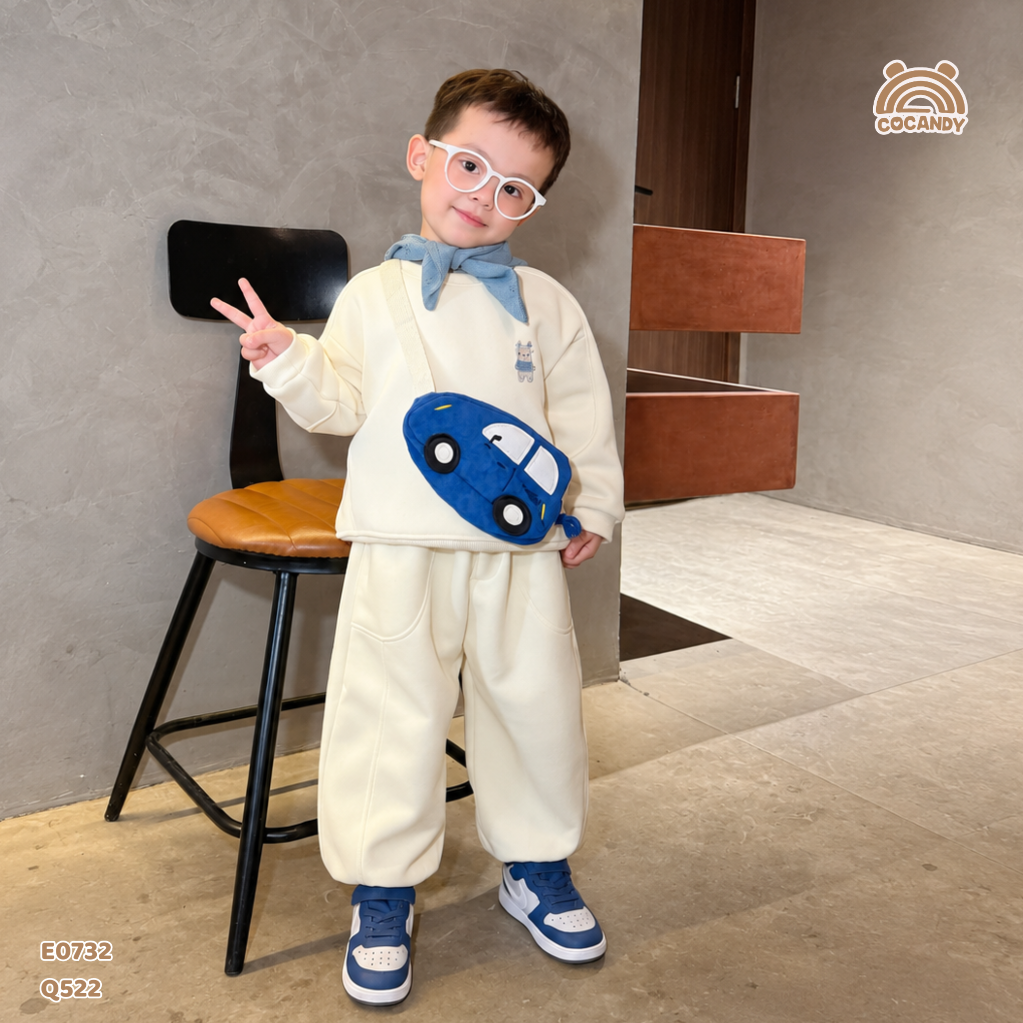Áo dài nỉ BE thêu gấu xanh