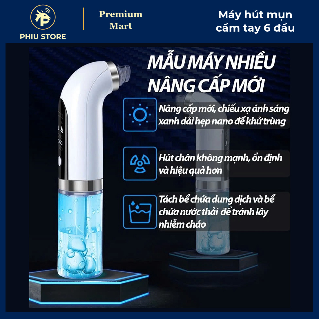 Máy Hút Mụn Cầm Tay Chân Không 3 Mức Lực Hút Kèm 6 Đầu Hút, Pin Sạc USB, Có Ngăn Chứa Dung Dịch - PHIU STORE_thumbnail_1