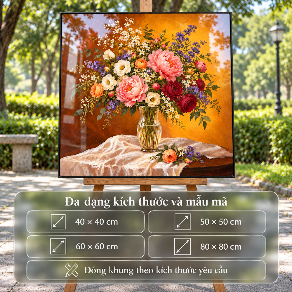 Tranh Bình Hoa Rực Rỡ – mẫu hoa mẫu đơn